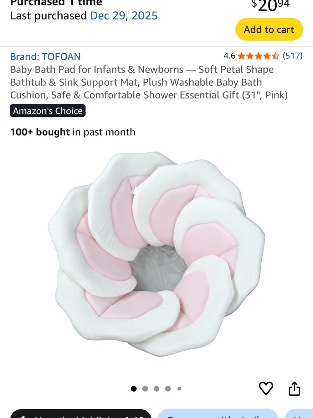 Pink & White Petal-Shape Baby Nest Bib Cushion